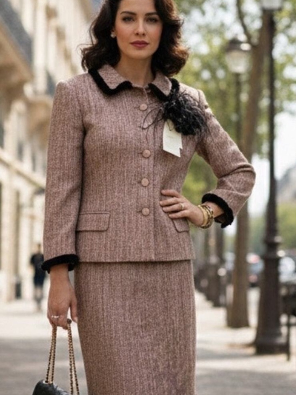 Deadstock Vintage Renée DuMarr Mauve Silk Tweed Parisian Women's Dress Suit